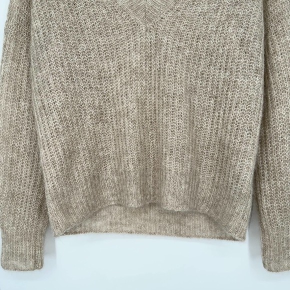 360 Sweater Alpaca Wool Blend Sparkle V Neck Sweater, Tan/ Gold - Picture 3 of 9